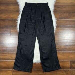 Anine Bing Women's Size 38 Black‎ Carrie Pleated Front Trouser Pants Linen Blend